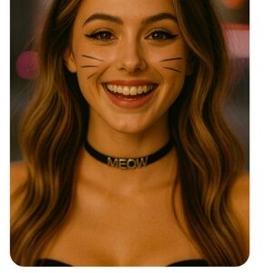 CRYSTAL AVENUE Black Silver Meow Choker Necklace